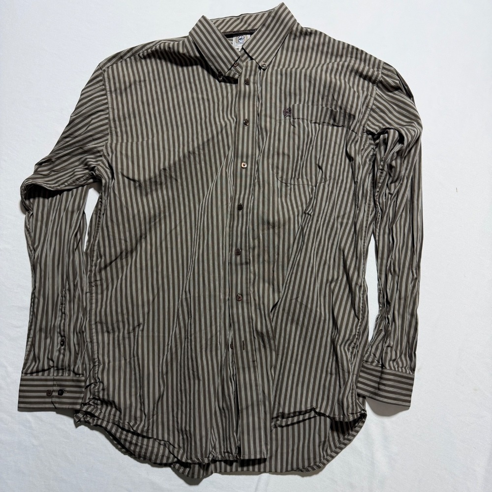 Cinch Men's XL Western Shirt Olive Brown Striped Long Sleeve Button Down